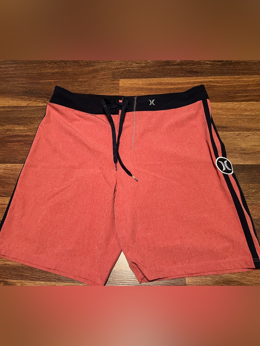 Hurley Coral-Red Board Shorts with Black Waistband